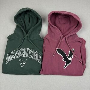 Lot 2 American Eagle Men's Hoodie Sweatshirt‎ Size Small XL Green Burgundy